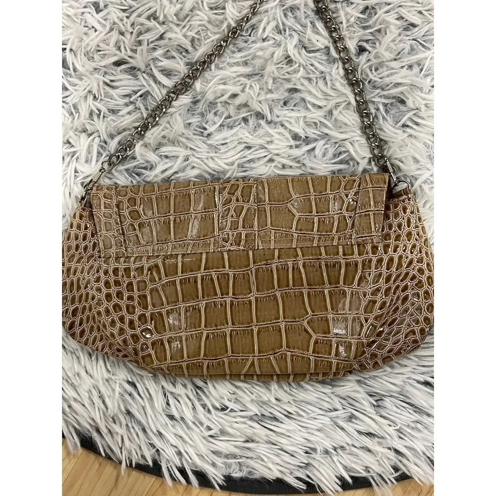 Mock croc leather handbag with‎ mettal chain